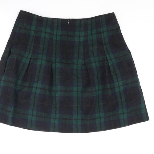Jigsaw Womens Green Check Wool Pleated Skirt Size 8 Zip