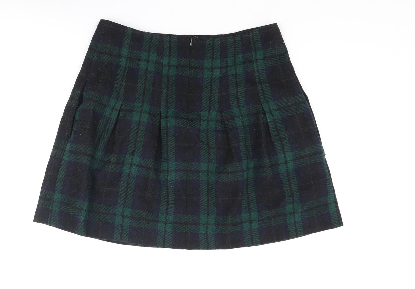 Jigsaw Womens Green Check Wool Pleated Skirt Size 8 Zip
