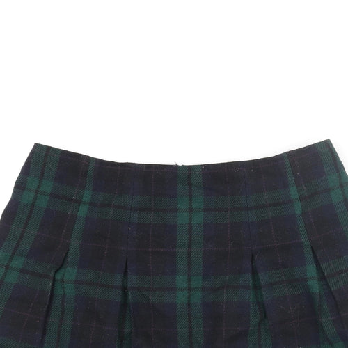 Jigsaw Womens Green Check Wool Pleated Skirt Size 8 Zip