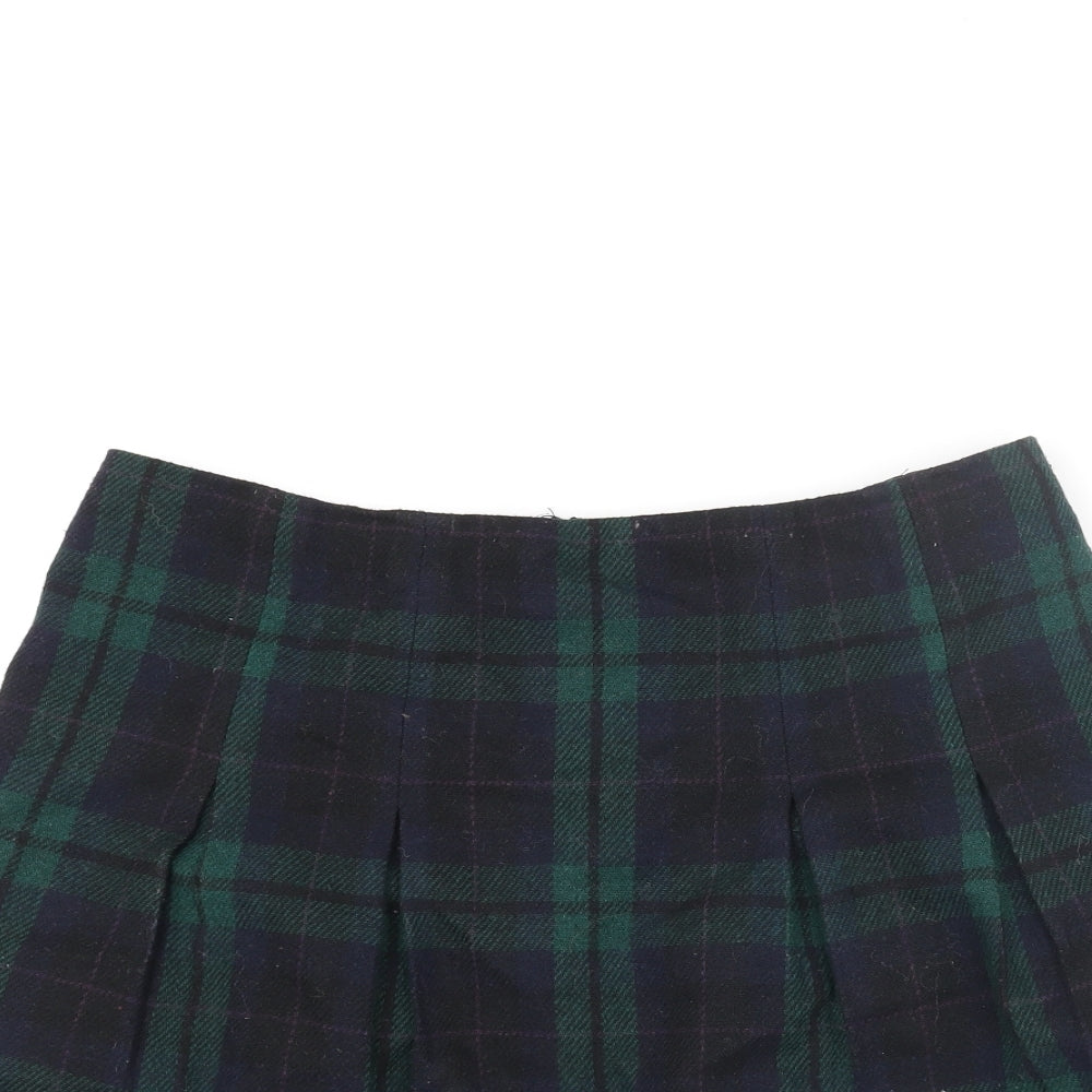 Jigsaw Womens Green Check Wool Pleated Skirt Size 8 Zip