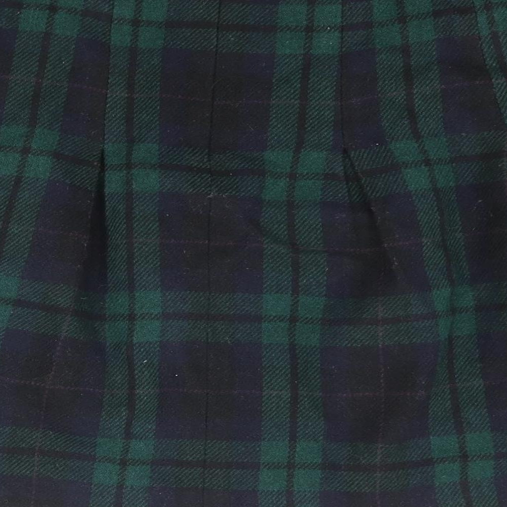 Jigsaw Womens Green Check Wool Pleated Skirt Size 8 Zip