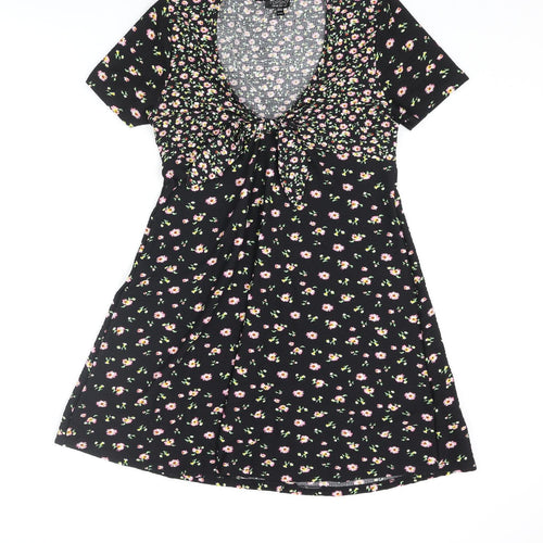 Topshop Womens Multicoloured Floral Polyester A-Line Size 12 V-Neck Pullover - Knot Detail