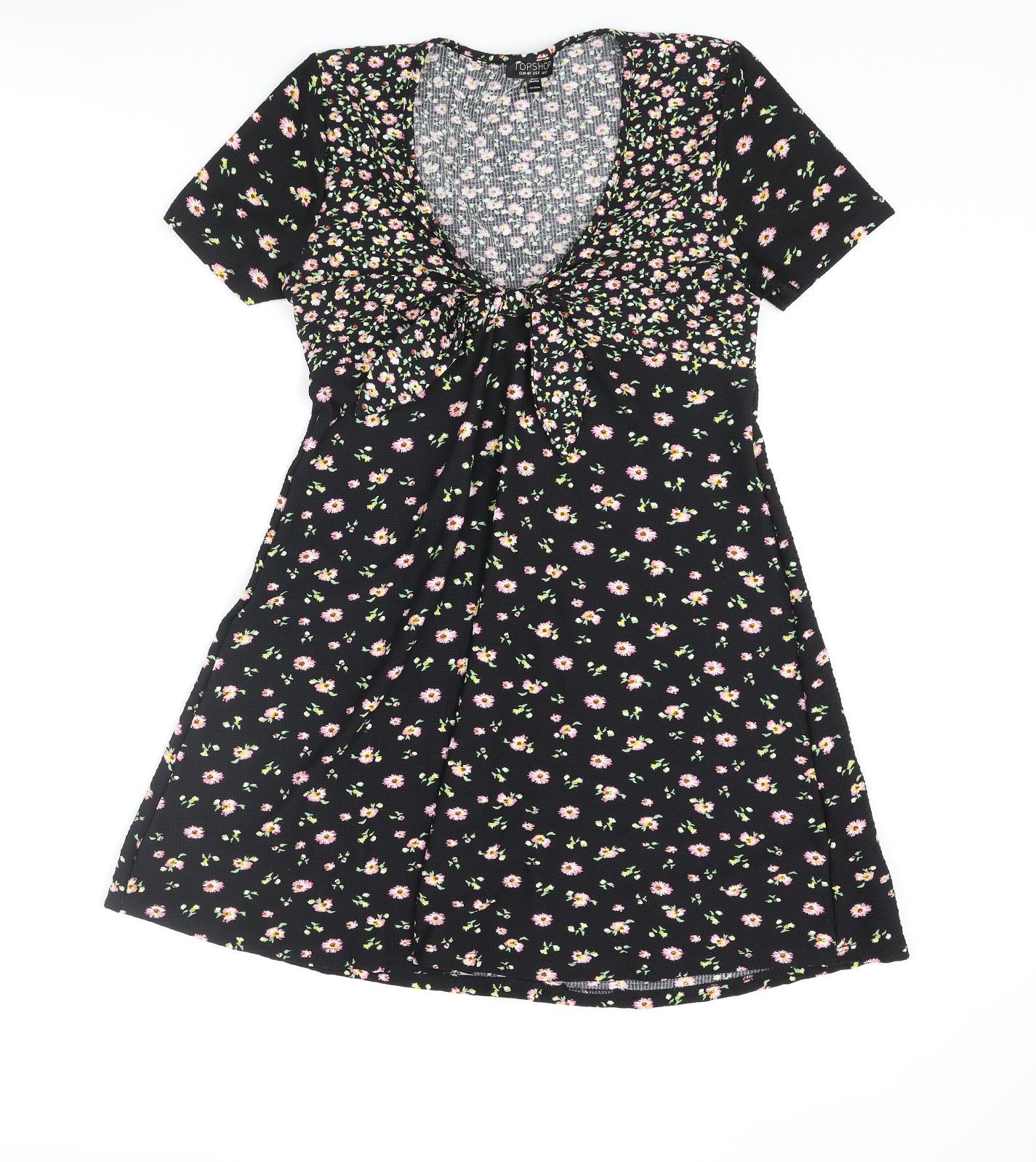 Topshop Womens Multicoloured Floral Polyester A-Line Size 12 V-Neck Pullover - Knot Detail