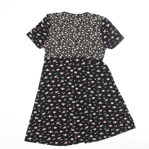 Topshop Womens Multicoloured Floral Polyester A-Line Size 12 V-Neck Pullover - Knot Detail