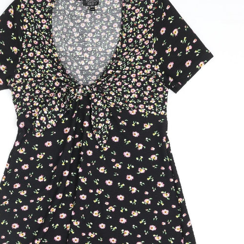 Topshop Womens Multicoloured Floral Polyester A-Line Size 12 V-Neck Pullover - Knot Detail