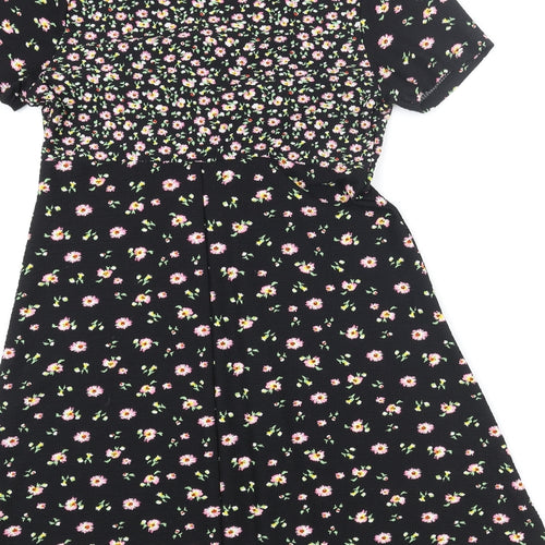 Topshop Womens Multicoloured Floral Polyester A-Line Size 12 V-Neck Pullover - Knot Detail