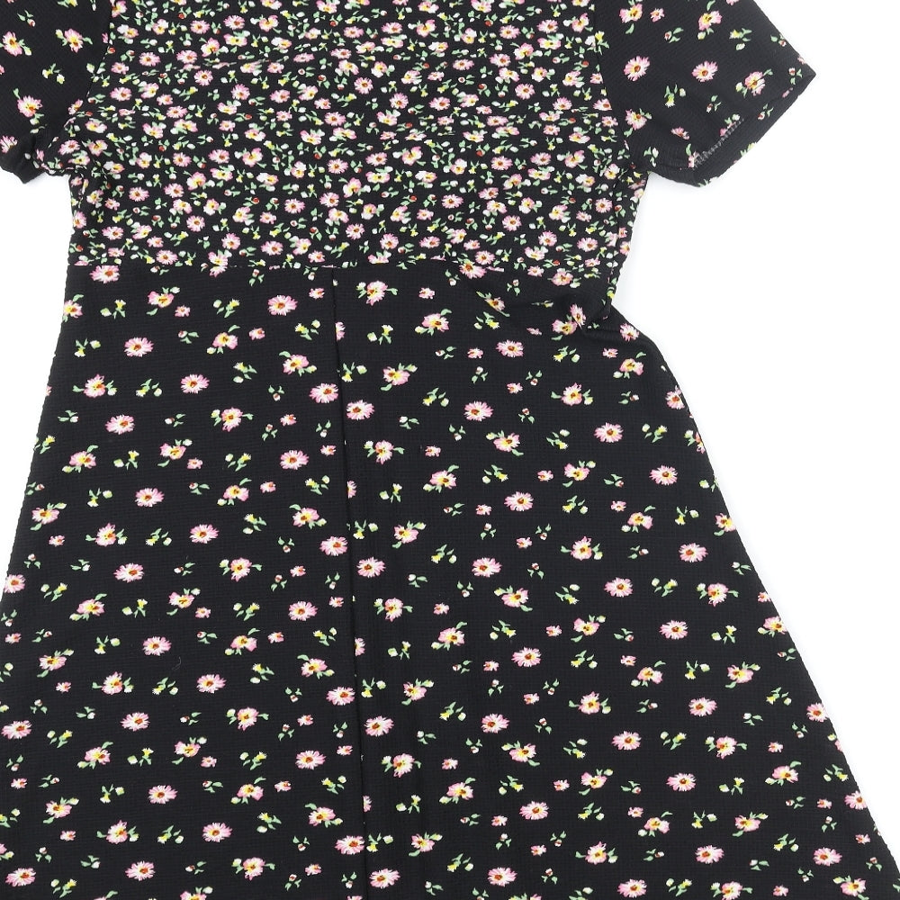 Topshop Womens Multicoloured Floral Polyester A-Line Size 12 V-Neck Pullover - Knot Detail