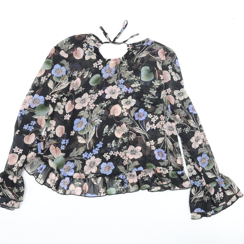 Boohoo Womens Multicoloured Floral Polyester Basic Blouse Size 8 Round Neck - Semi Sheer Frill