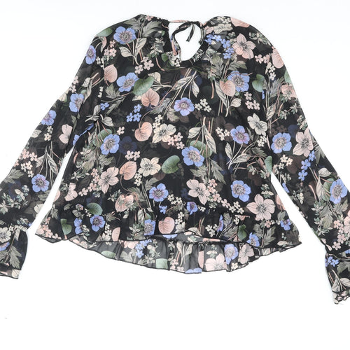 Boohoo Womens Multicoloured Floral Polyester Basic Blouse Size 8 Round Neck - Semi Sheer Frill