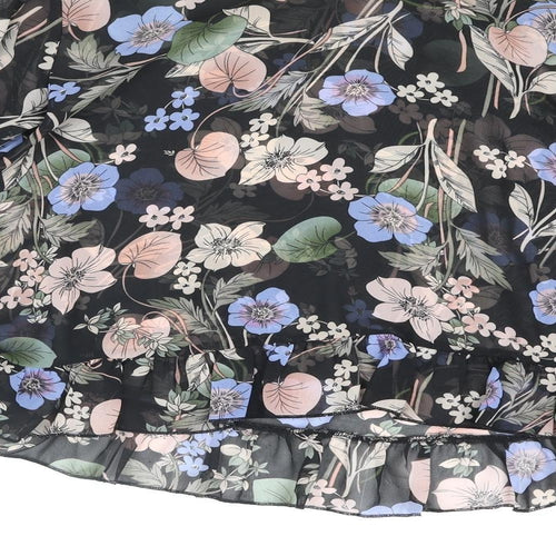 Boohoo Womens Multicoloured Floral Polyester Basic Blouse Size 8 Round Neck - Semi Sheer Frill