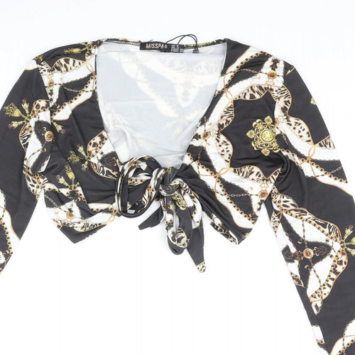Misspap Womens Multicoloured Geometric Polyester Cropped Blouse Size 8 V-Neck
