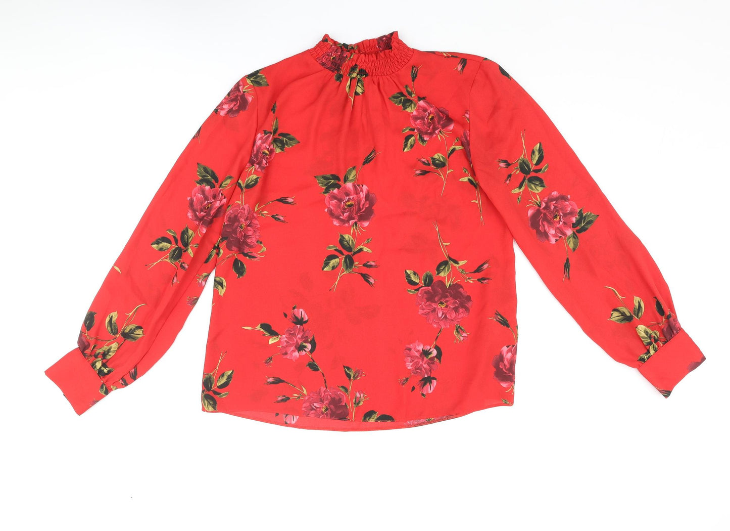 Dorothy Perkins Womens Red Floral Polyester Basic Blouse Size 12 Mock Neck