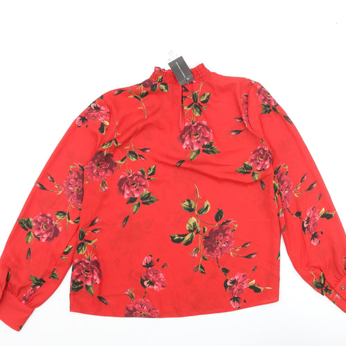 Dorothy Perkins Womens Red Floral Polyester Basic Blouse Size 12 Mock Neck