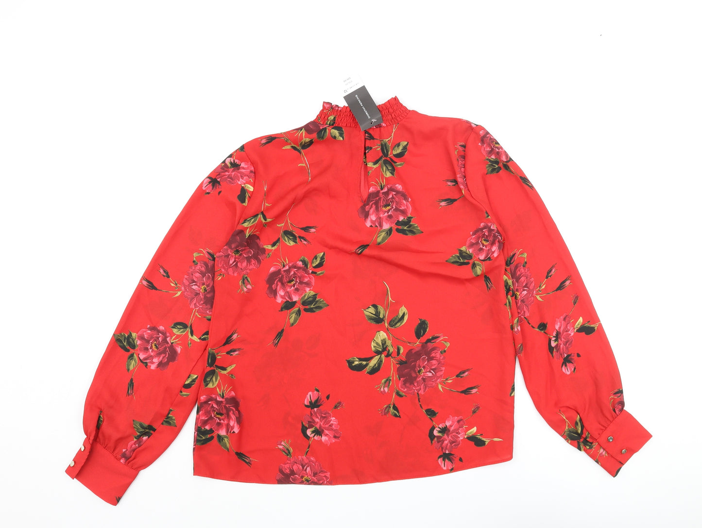 Dorothy Perkins Womens Red Floral Polyester Basic Blouse Size 12 Mock Neck
