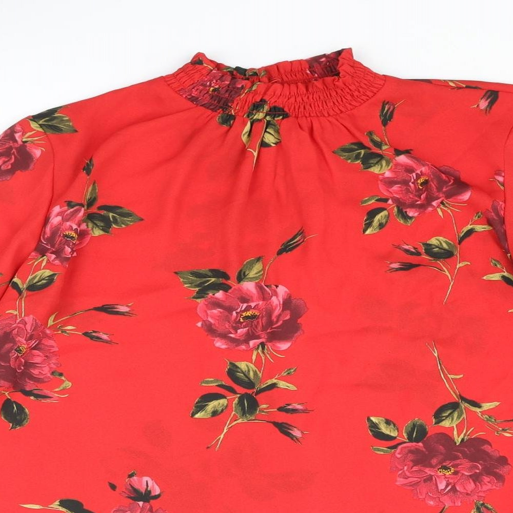 Dorothy Perkins Womens Red Floral Polyester Basic Blouse Size 12 Mock Neck