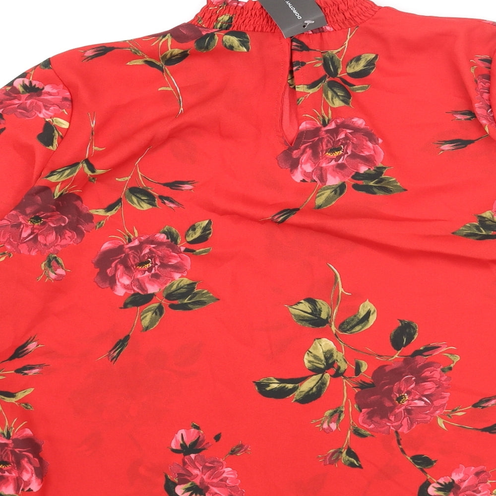 Dorothy Perkins Womens Red Floral Polyester Basic Blouse Size 12 Mock Neck
