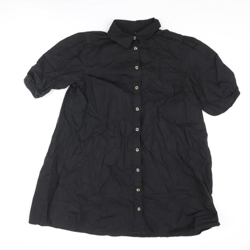 River Island Womens Black Cotton Shirt Dress Size 14 Collared Button