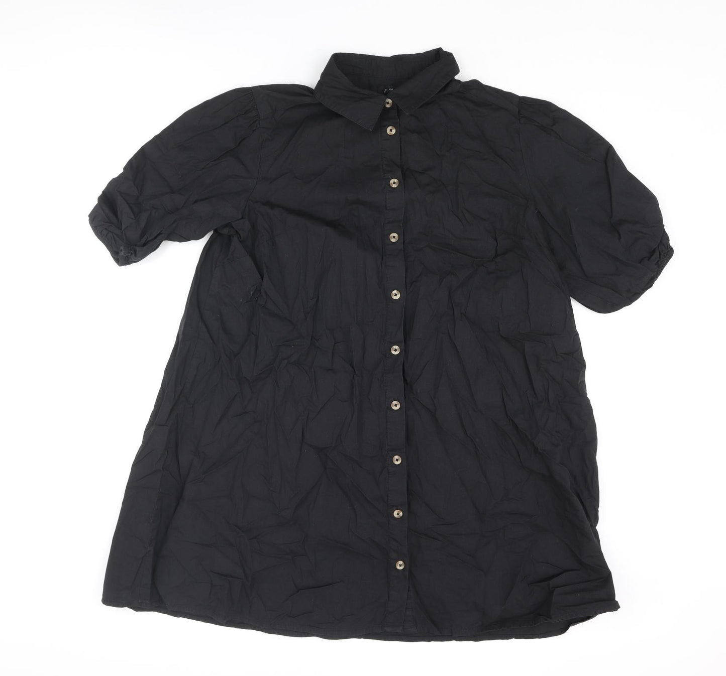 River Island Womens Black Cotton Shirt Dress Size 14 Collared Button