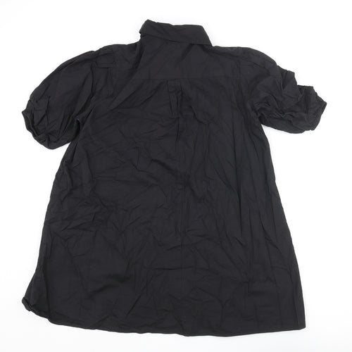 River Island Womens Black Cotton Shirt Dress Size 14 Collared Button