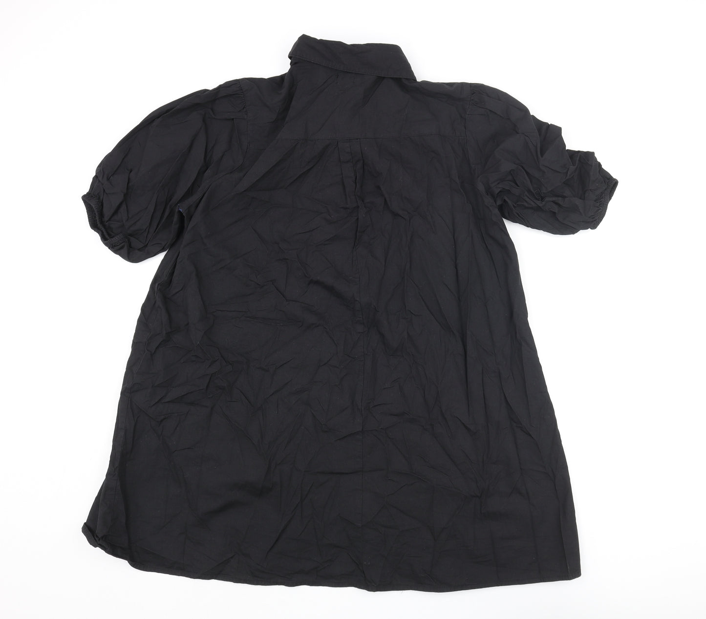 River Island Womens Black Cotton Shirt Dress Size 14 Collared Button