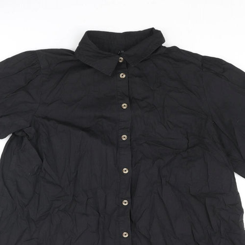 River Island Womens Black Cotton Shirt Dress Size 14 Collared Button