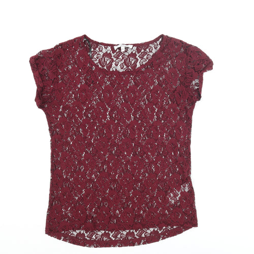 New Look Womens Purple Polyester Basic Blouse Size 8 Round Neck