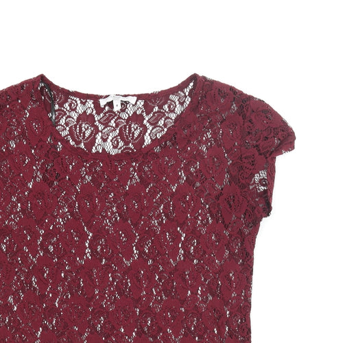 New Look Womens Purple Polyester Basic Blouse Size 8 Round Neck