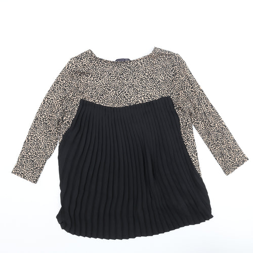 Marks and Spencer Womens Beige Viscose Basic Blouse Size 8 Round Neck - Leopard Print Pleated