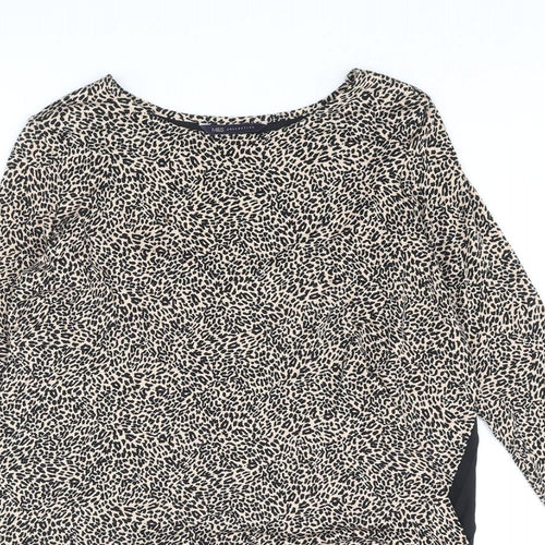 Marks and Spencer Womens Beige Viscose Basic Blouse Size 8 Round Neck - Leopard Print Pleated