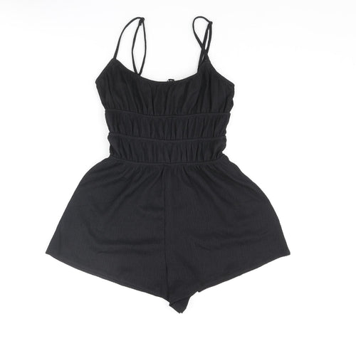 Divided by H&M Womens Black Polyester Playsuit One-Piece Size 2XS Pullover - Rouched