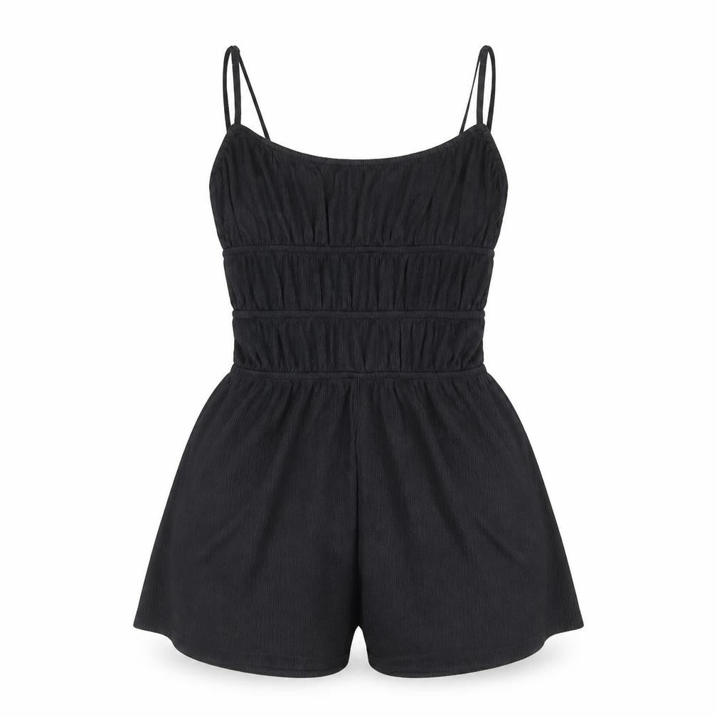 Front view of Divided by H&M women’s black polyester playsuit one-piece size 2xs pullover - rouched