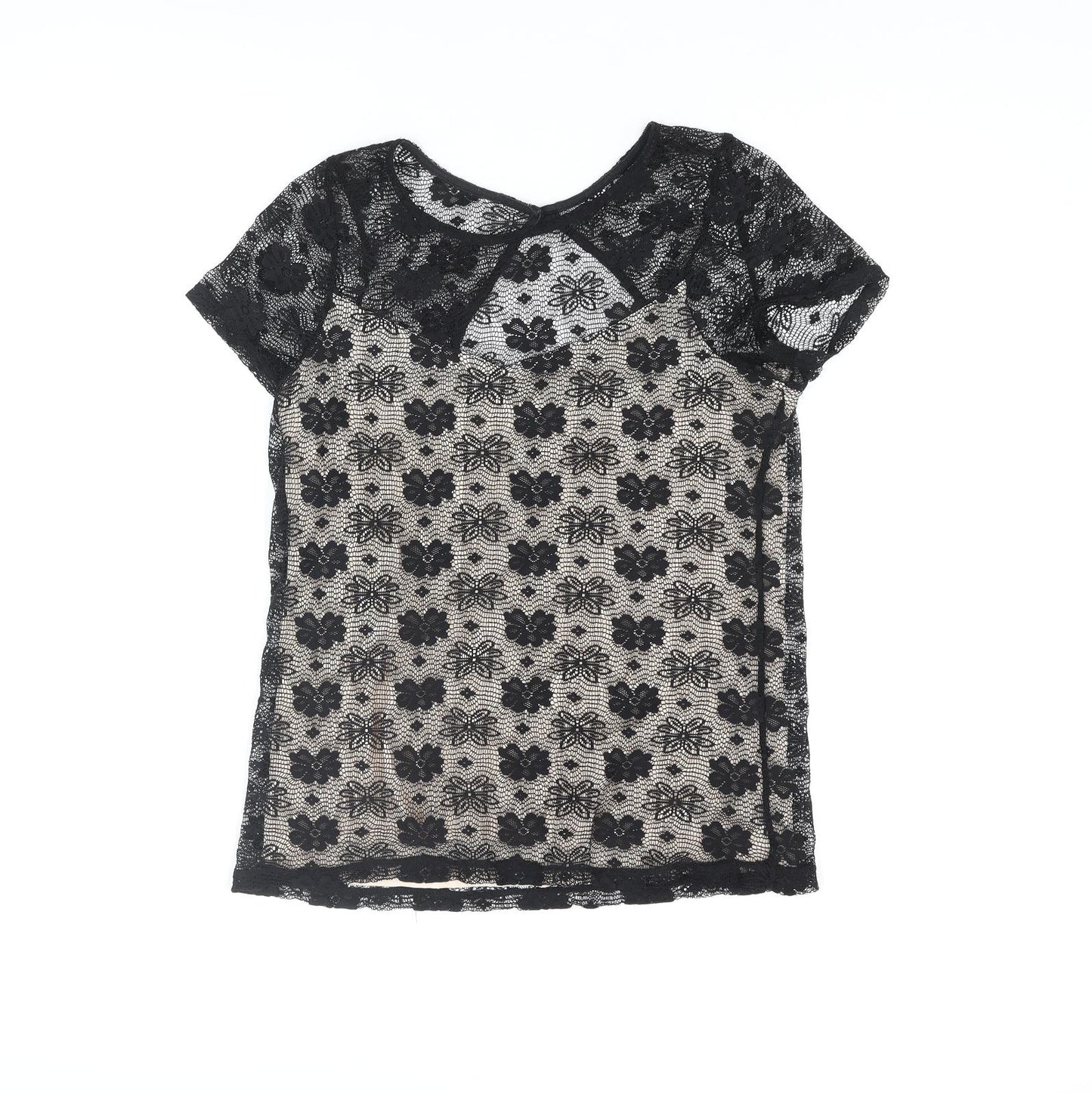 Dorothy Perkins Womens Black Polyester Basic Blouse Size 12 Round Neck - Cut Out Detail