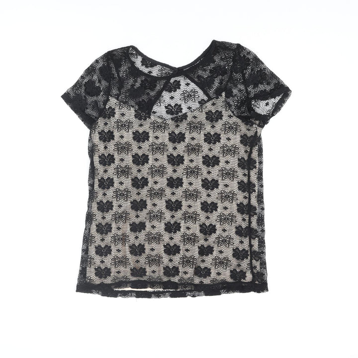 Dorothy Perkins Womens Black Polyester Basic Blouse Size 12 Round Neck - Cut Out Detail