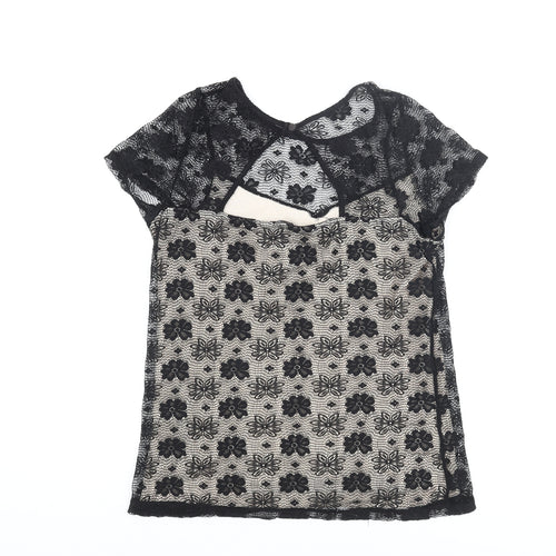 Dorothy Perkins Womens Black Polyester Basic Blouse Size 12 Round Neck - Cut Out Detail