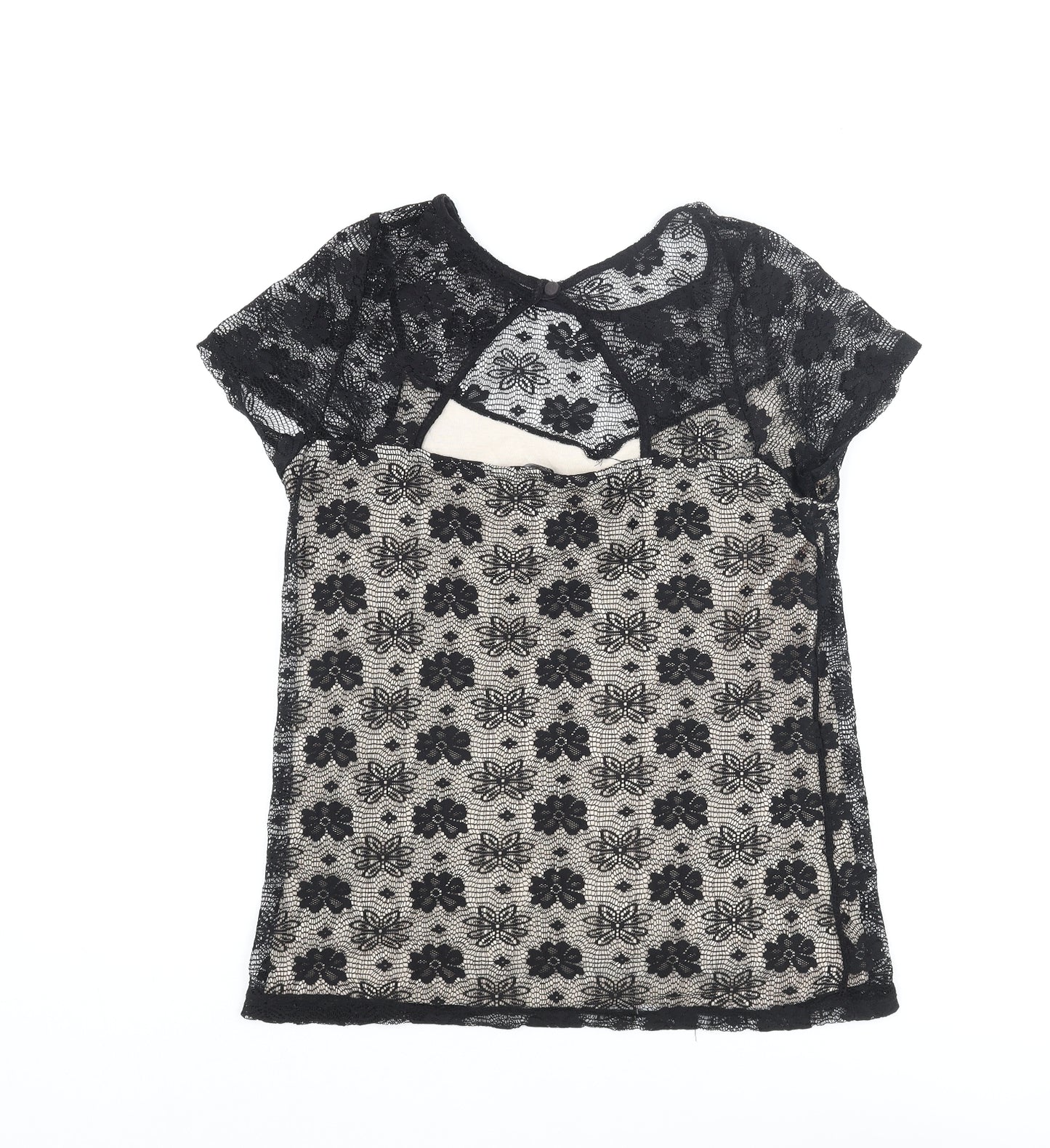 Dorothy Perkins Womens Black Polyester Basic Blouse Size 12 Round Neck - Cut Out Detail