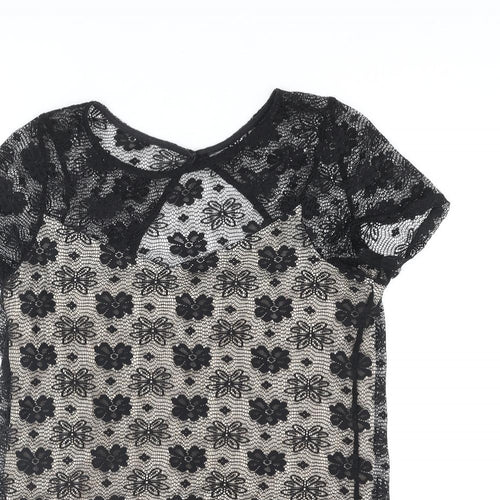 Dorothy Perkins Womens Black Polyester Basic Blouse Size 12 Round Neck - Cut Out Detail
