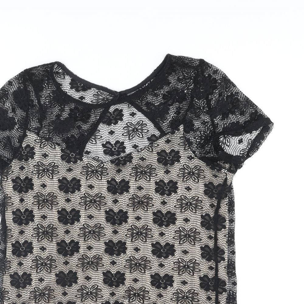 Dorothy Perkins Womens Black Polyester Basic Blouse Size 12 Round Neck - Cut Out Detail