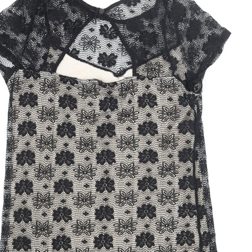 Dorothy Perkins Womens Black Polyester Basic Blouse Size 12 Round Neck - Cut Out Detail