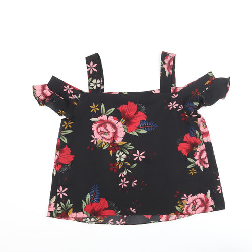 Quiz Womens Black Floral Polyester Basic Blouse Size 12 Square Neck - Cold Shoulder