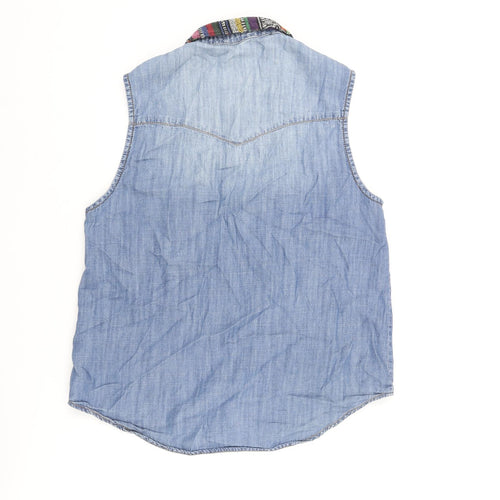 Life In Progress Womens Blue Cotton Basic Blouse Size S Collared