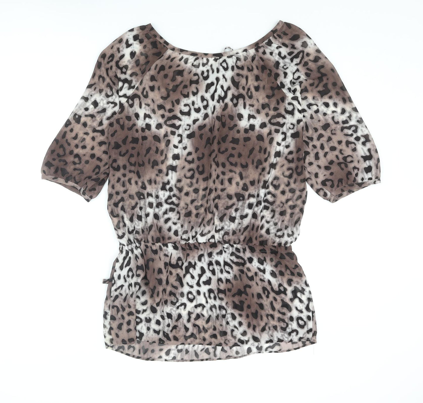 NEXT Womens Brown Animal Print Polyester Tunic Blouse Size 10 Boat Neck - Leopard Print Drawstring
