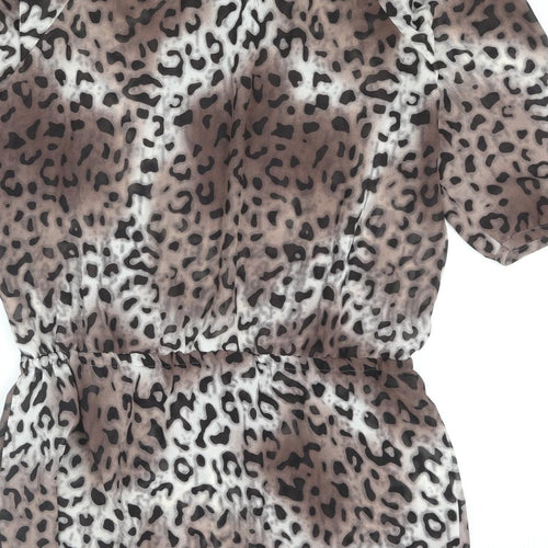 NEXT Womens Brown Animal Print Polyester Tunic Blouse Size 10 Boat Neck - Leopard Print Drawstring