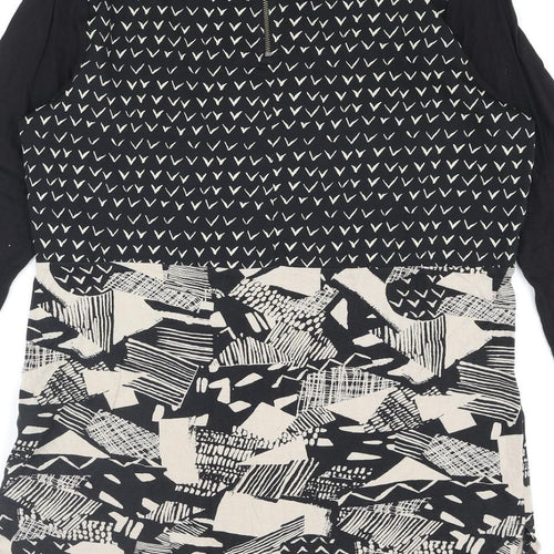 NEXT Womens Black Geometric Viscose Tunic Blouse Size 12 Round Neck - Beading Detail