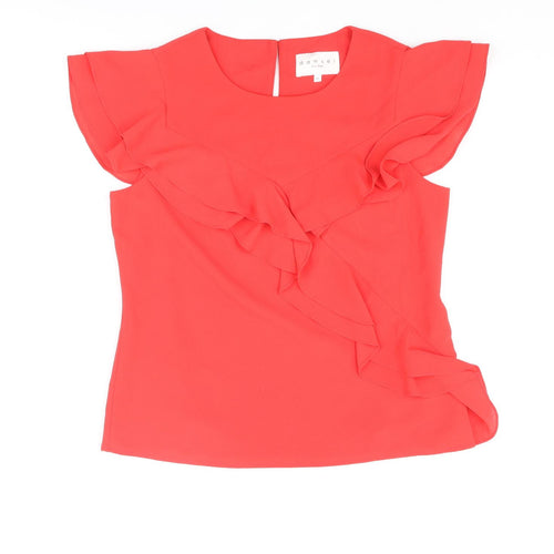 Damsel in a Dress Womens Red Polyester Basic Blouse Size 10 Round Neck - Frill