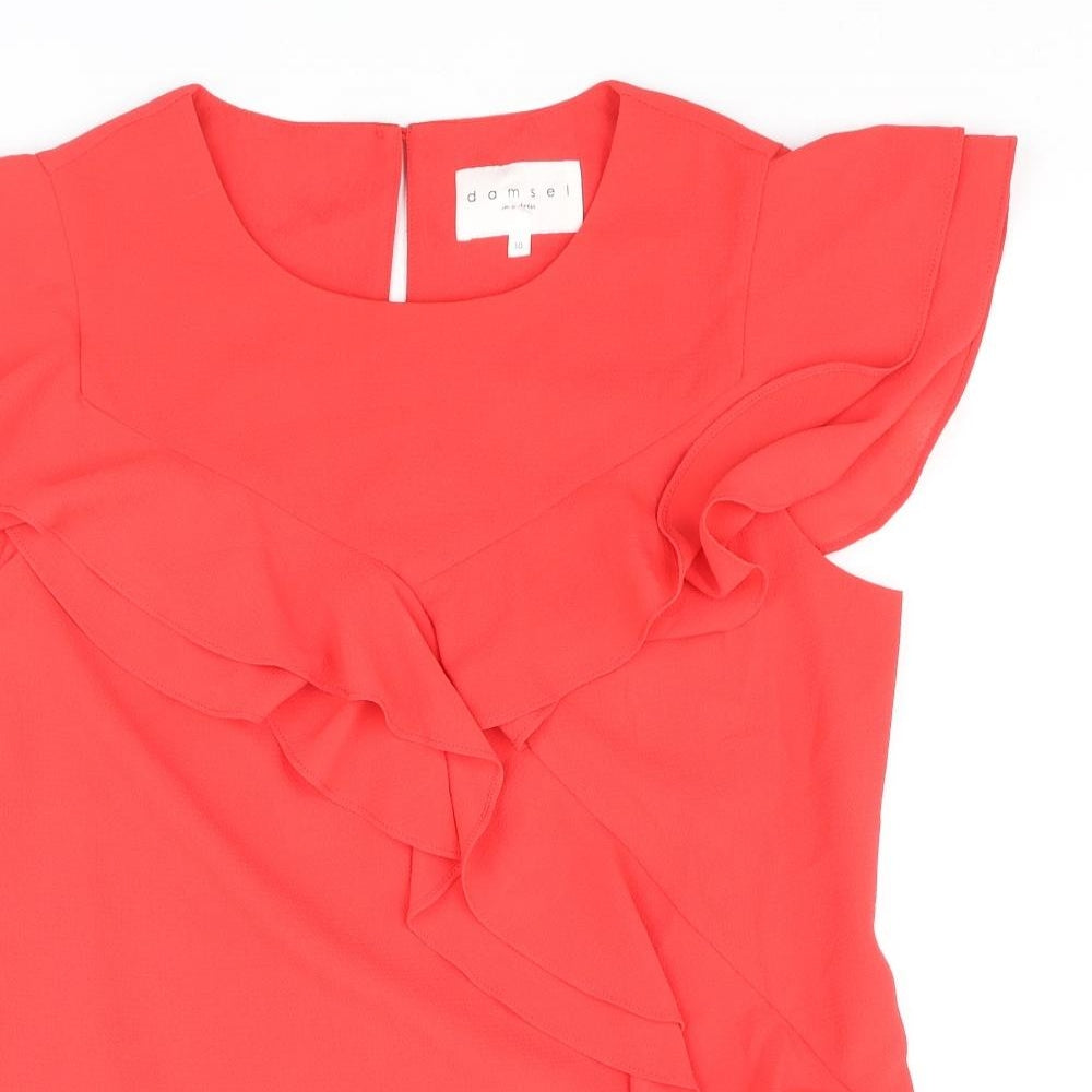 Damsel in a Dress Womens Red Polyester Basic Blouse Size 10 Round Neck - Frill