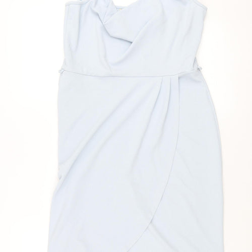 Miss Selfridge Womens Blue Polyester Shift Size 14 Collared Pullover - Wrap Style