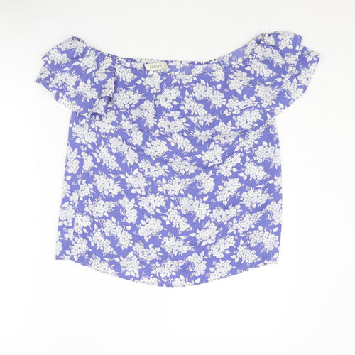 Oasis Womens Blue Floral Polyester Basic Blouse Size 10 Boat Neck - Frill