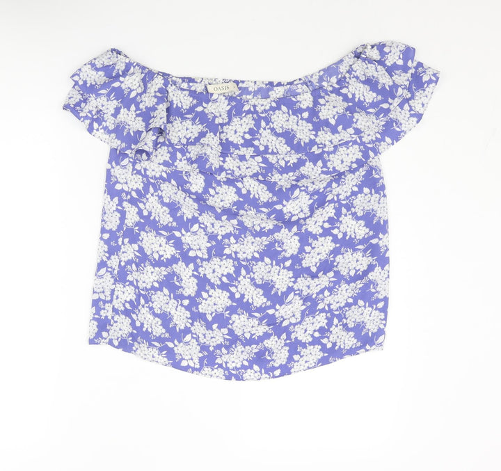 Oasis Womens Blue Floral Polyester Basic Blouse Size 10 Boat Neck - Frill