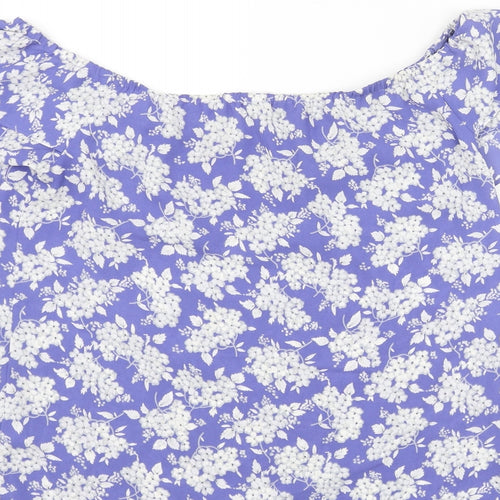 Oasis Womens Blue Floral Polyester Basic Blouse Size 10 Boat Neck - Frill