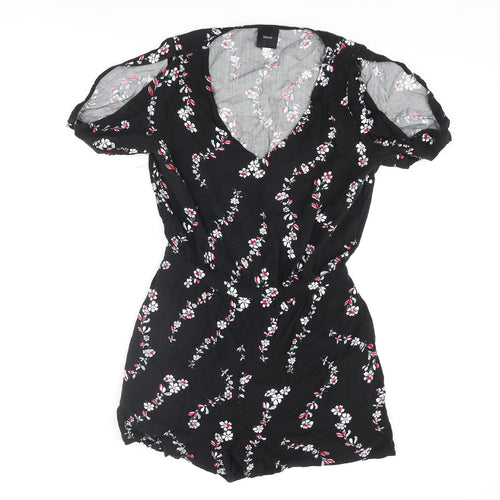 Idano Womens Black Floral Viscose Playsuit One-Piece Size 8 Pullover - Cold Shoulder